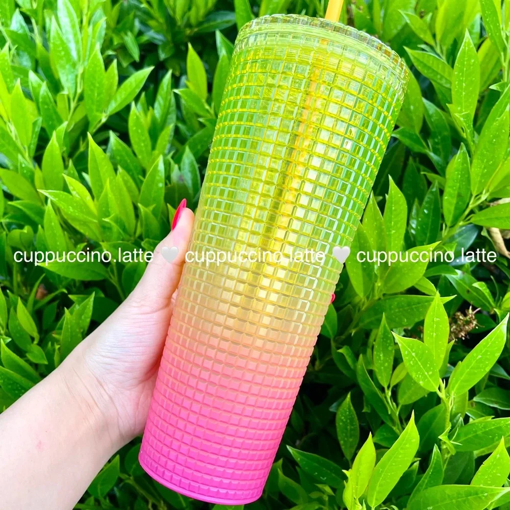 đ2 NEW⨠Starbucks Summer 2 âWatermelonâ & âLemonâ Ombre Disco Grid Tumblers - Picture 3 of 15
